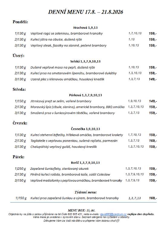 Pondělí 17.8. - pátek 21.8. 2026