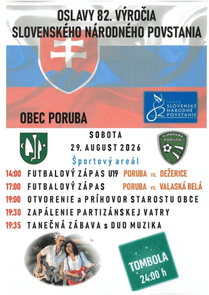 Srdečne Vás pozývame na Oslavy 82. výročia Slovenského národného povstania, ktoré sa uskutočnia dňa 29. a 30. augusta 2026.
