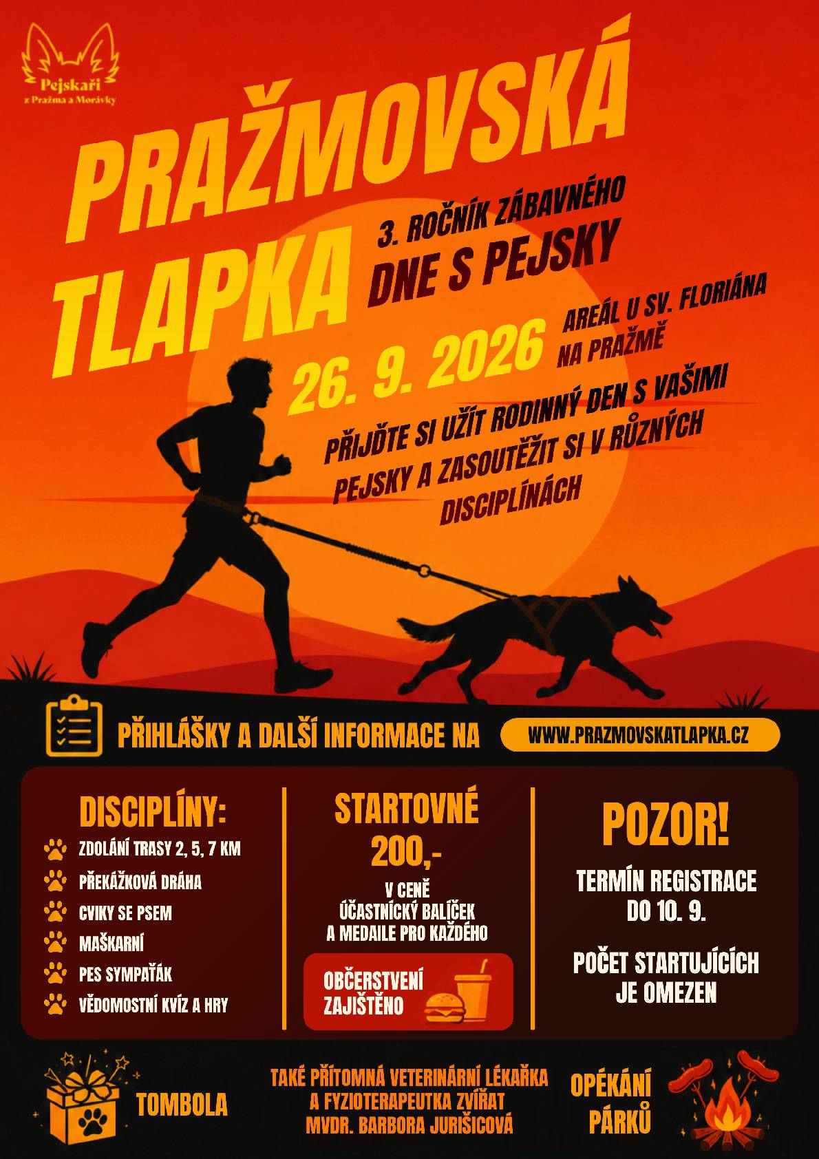 🐶Den plný zábavy pro vás a vašeho pejska! 🐶 Zapomeňte na stopky, medaile a honbu za vítězstvím. U nás nejde o závodění, ale o společně strávený den. Co bude – každý dostane medaili a dárky od sponzorů, soutěže, dobroty, tombola, trochu vzdělání. 🐾A hlavně hodně pohybu a zábavy🐾 🐾Nebojte se, v loni byli borci 3-72 let a všechno zvládli🐾 Akce pro každého pejskaře. Nejsi závodník? Nevadí! Tato akce je právě pro tebe! Jsi milovník psů? Pak jsi na správném místě! 📢Počet míst je omezený, proto neváhejte a registrujte se co nejdříve!