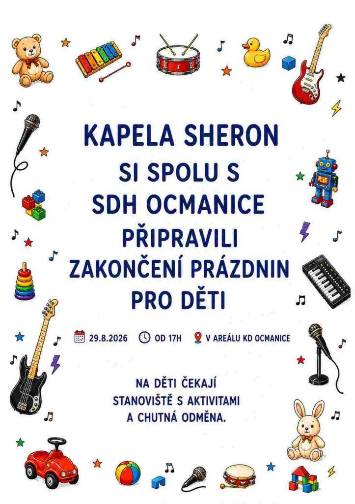 V neděli 29. srpna 2026 se v Ocmanicích koná zakončení prázdnin pro děti v Ocmanicích.