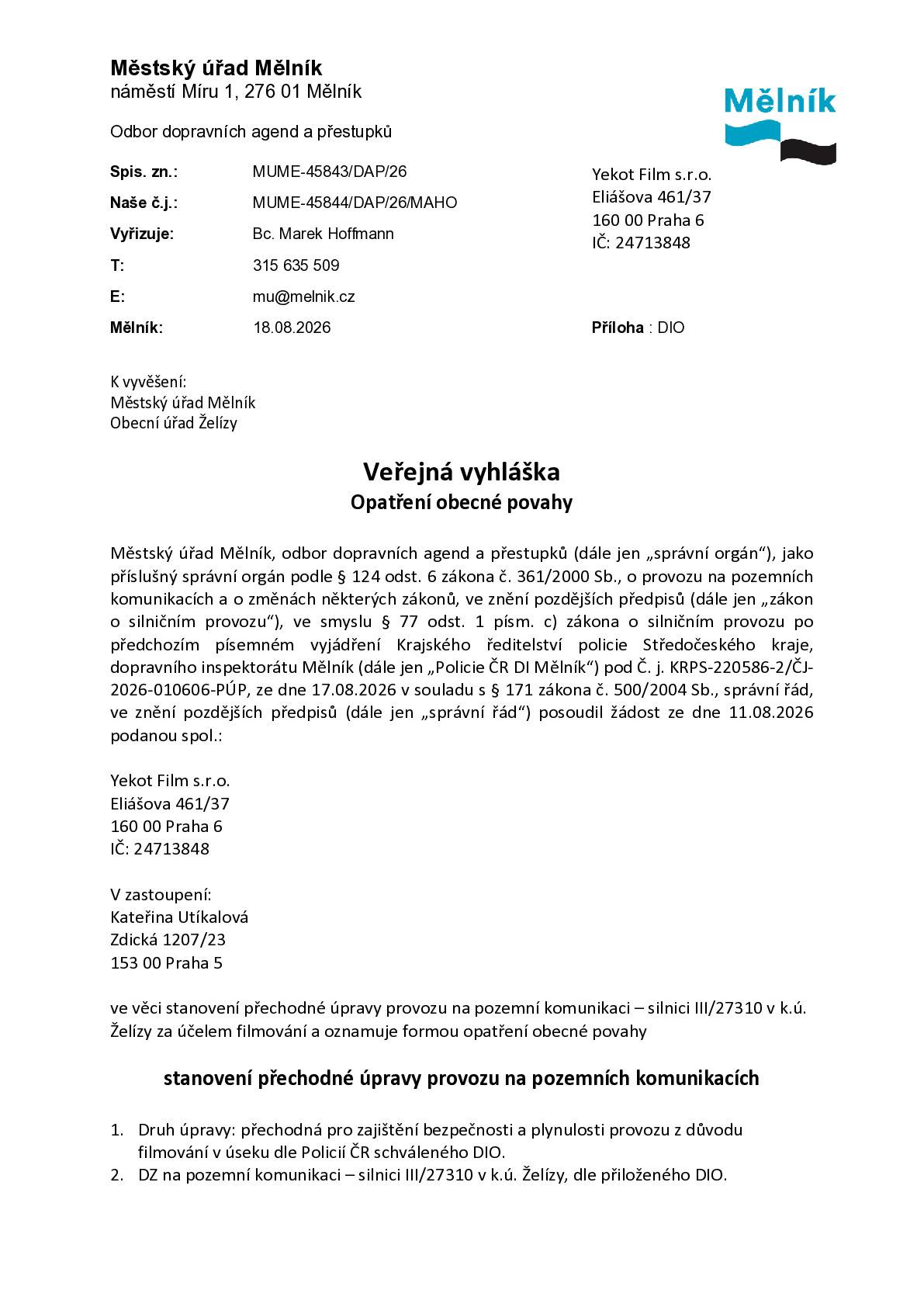 Uzavření komunikace Želízy (Šitol)- Sitné  01.09.2026