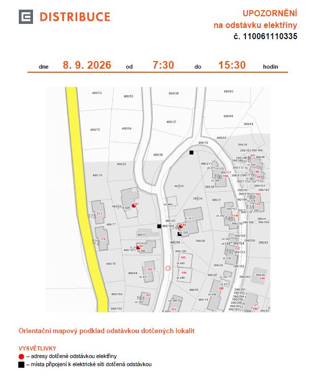 Plánovaná odstávka dne 8. 9. 2026 od 7:30 do 15:30 hodin zahrnuje tyto lokality: Loučná pod Klínovcem (okres Chomutov) - část obce Loučná  č. p. 144, 147, 187 parcelní č. 396/34, 460/29, 460/56