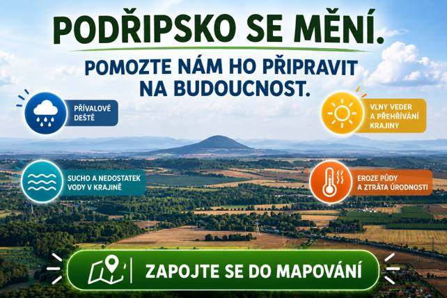 Zapojte se do sběru dat a označte v mapě místa, kde je v létě horko, drží se voda nebo která podle Vás naopak fungují dobře. Vyplnění zabere jen pár minut. Vedra, sucho, přívalové deště nebo ubývající voda v krajině už dnes ovlivňují život v našem regionu. Podřipsko navíc čekají další změny spojené s dopravními stavbami a budoucím rozvojem území. Právě proto vzniká Adaptační strategie Podřipsko, která má pomoci lépe připravit celý region i naše město na budoucnost. Důležitou součástí jsou přitom také zkušenosti a názory obyvatel. Co můžete v mapě označit? Například místa:  kde je během léta nepříjemné horko, kam se chodíte schovat do stínu, kde se po dešti opakovaně drží voda nebo splachuje bahno, která podle Vás fungují dobře a mohou být inspirací pro ostatní.  Vaše podněty budou jedním z podkladů pro plánování budoucích opatření nejen na úrovni města, ale i v rámci celého regionu. 👉 Zapojte se zde: https://podripsko.chytreformulare.cz/ Více o projektu: https://www.adaptacepodripsko.cz/