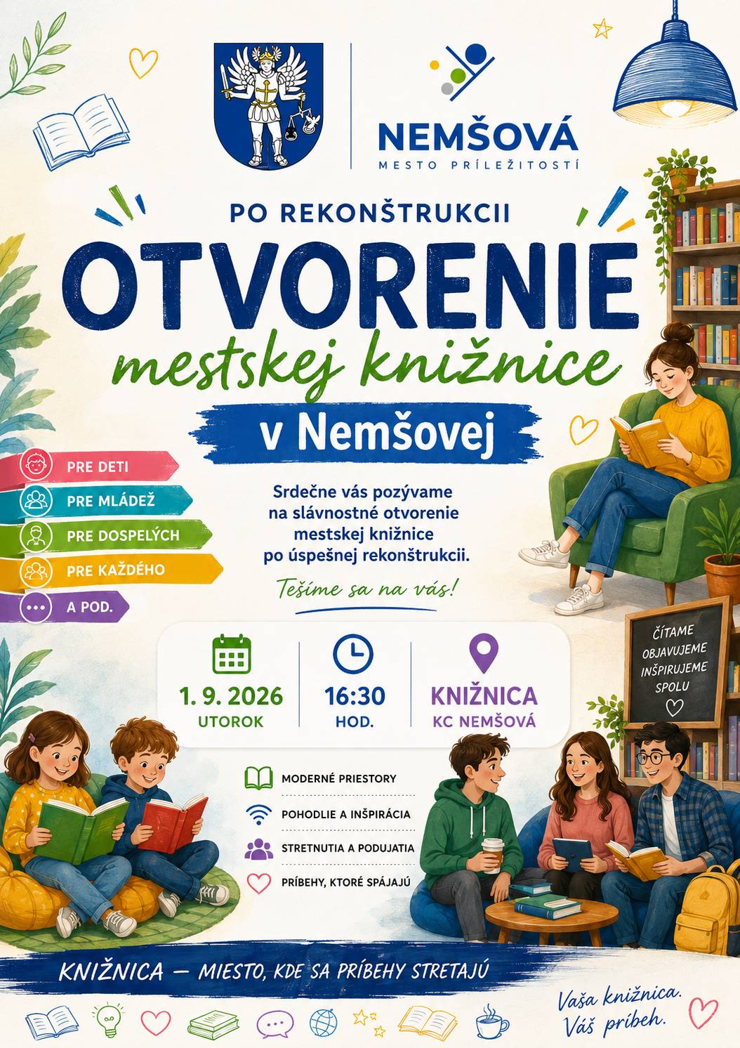 📚S novým školským rokom prichádza aj nový začiatok pre našu knižnicu... 📆1. septembra 2026 vás pozývame pozrieť si jej zrekonštruované priestory, objaviť zaujímavé knihy a vybrať si nejakú, ktorá vás bude sprevádzať počas najbližších dní... 🙌Príďte s nami otvoriť moderné priestory pre malých aj veľkých čitateľov...