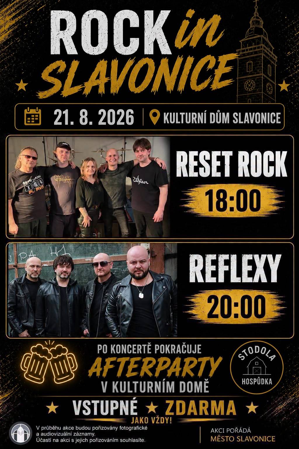Dnešní koncert kapel Reset Rock a Reflexy se přesouvá do Kulturního domu Slavonice. Reset Rock od 18:00 Reflexy od 20:00 Vstupné je zdarma! Těšíme se na vás.
