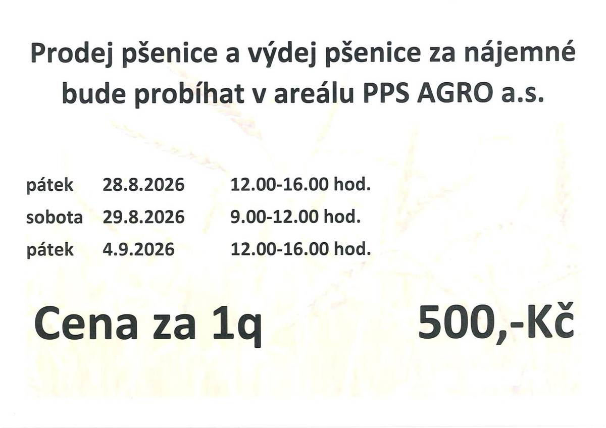 PPS Agro Strachotín - prodej a výdej pšenice