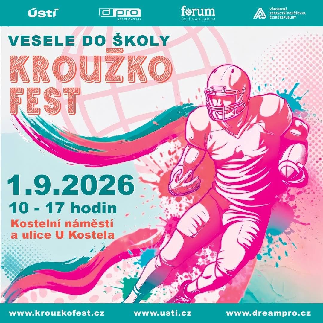 Hledáte pro děti nový koníček? Přijďte na Kroužkofest a objevte desítky sportovních, kreativních i dalších volnočasových aktivit z Ústí nad Labem a okolí. Děti si řadu z nich budou moci rovnou vyzkoušet! 🙌  📅 1. září 2026 | 10–17 hodin 📍 Kostelní náměstí a ulice U Kostela, OC Forum Ústí nad Labem  Přijďte načerpat inspiraci, něco nového si vyzkoušet a najít kroužek, který děti bude bavit!