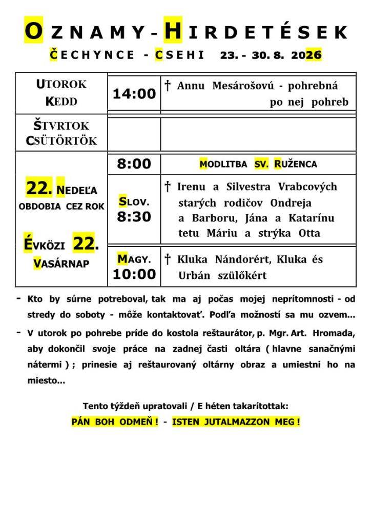 omšový poriadok - miserend