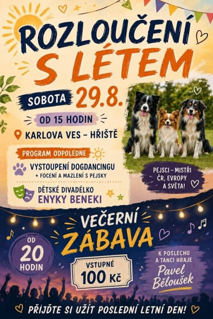 V sobotu 29.8.2026 od 15.00 hodin na hřišti v Karlově Vsi