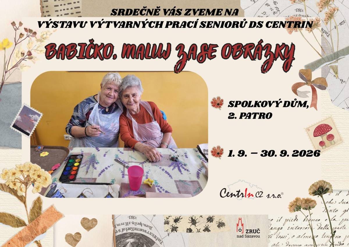 Výstava výtvarných prací seniorů z DS Centrin – možnost ji shlédnout máte po celé září. Těšíme se na vás!