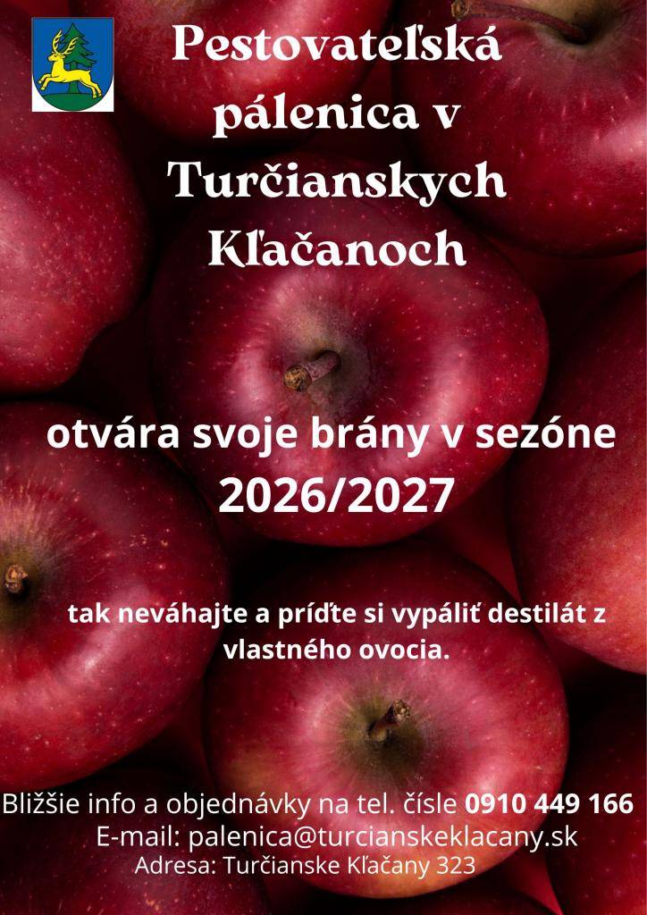 Otvorenie sezóny 2026/2027 v pálenici v Turčianskych Kľačanoch