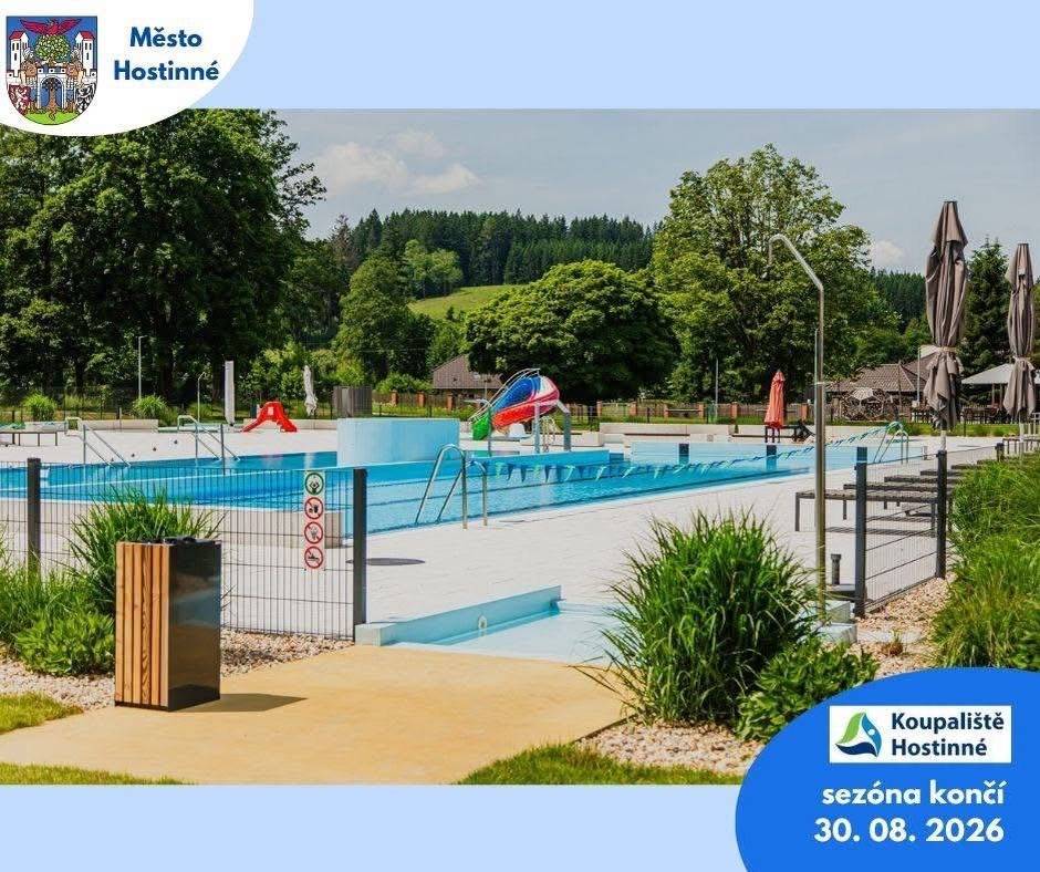 🌊 SEZÓNA NA KOUPALIŠTI HOSTINNÉ KONČÍ V NEDĚLI 30.08.2026 Děkujeme všem návštěvníkům za letošní přízeň a těšíme se na vás opět v příští sezóně ☀️ 🎫 Čipové náramky si můžete ponechat na příští sezónu, nebo je do 30.08.2026 vrátit na pokladně koupaliště. 🍔 BISTRO ZŮSTÁVÁ OTEVŘENÉ DO 13.09.2026  ⏰ Každý den od 14 do 20 hod. 🍺🥤 Přijďte se ještě občerstvit!
