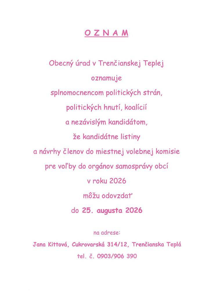 Odovzdanie kandidátnych listí
