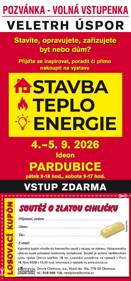 Veletrh STAVBA – TEPLO – ENERGIE Pardubice ve dnech 4.–5. září 2026 se v pardubickém Ideonu uskuteční 1. ročník stavebního veletrhu STAVBA – TEPLO – ENERGIE Pardubice.