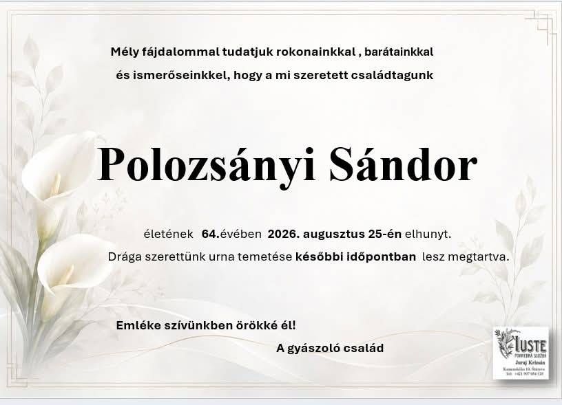 Oznámenie o úmrtí   Gyászjelentés