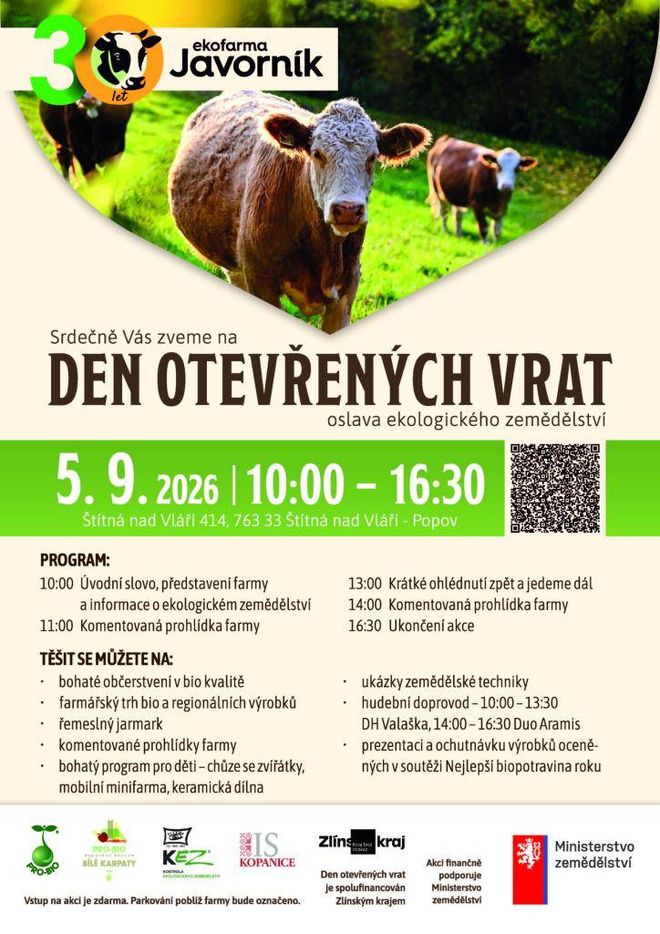 Den otevřených vrat a oslava 30 let Ekofarmy Javorník  Před třiceti lety začala Ekofarma Javorník psát svůj příběh. Příběh ekologického zemědělství, poctivé práce, vztahu ke krajině, zvířatům i lidem.