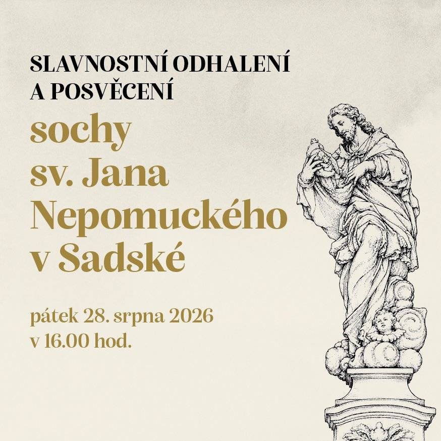 V pátek 28. srpna v 16:00 hodin slavnostně odhalíme novou sochu sv. Jana Nepomuckého v parčíku na rohu ulic Jindřichova a Dr. Sokola.