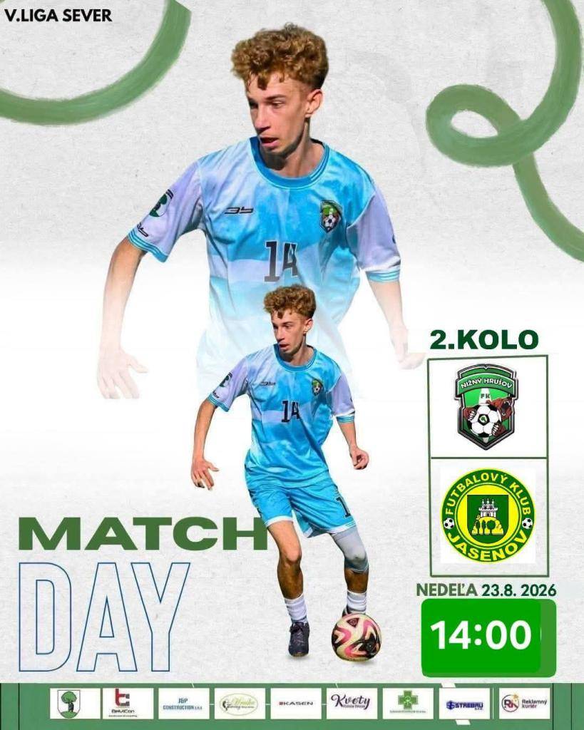Pozvánka na futbalový zápas 23.8.2026 FK Nižný Hrušov - TJ Jasenov. Viac info tu.