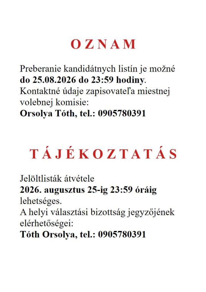 Preberanie kandidátnych listín  Jelöltlisták átvétele
