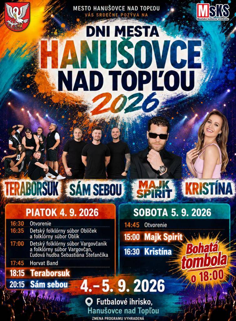4. - 5. 9. 2026  Futbalové ihrisko Hanušovce nad Topľou
