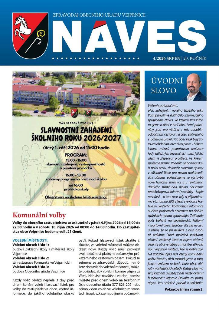 Již brzy najdete ve svých schránkách 4. letošní číslo informačního zpravodaje Náves.   Přejeme příjemné čtení a krásný zbytek léta.