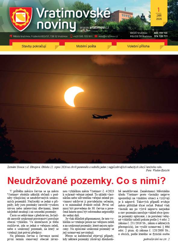 Vážení občané, online verzi Vratimovských novin 09/2026 naleznete zde.