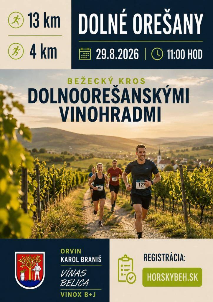 Klub rekreačných bežcov Dolné Orešany pozýva v sobotu 29. augusta všetkých fanúšikov športu na 14. ročník bežeckých pretekov Dolnoorešanskými vinohradmi.