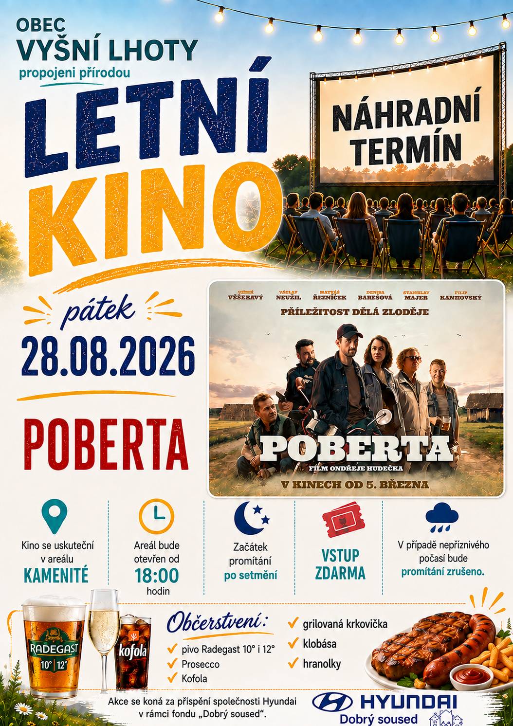 Obec Vyšní Lhoty zve všechny na letní kino Poberta - viz plakátek.