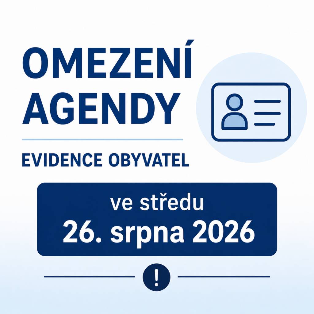Ve středu 26. srpna 2026 nebude z provozních důvodů na Obecním úřadě Kunín dostupná agenda evidence obyvatel.