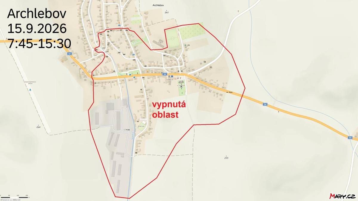EG.D, s.r.o. informuje o přerušení dodávky el. energie v úterý 15.9.2026 od 7:45 - 15:30 hod viz mapa.