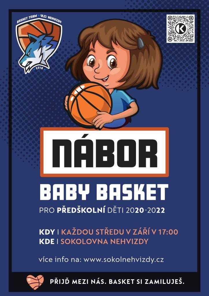 Zveme vás na nábor baby basket pro předškolní děti (ročníky 2020-2022), který se koná každou středu v září od 17 hodin v sokolonvě Nehvizdy, Na Příštipku 135.