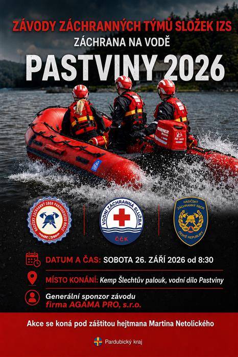 V sobotu 26. září 2026 se budou na Pastvinské přehradě konat tradiční Závody záchranných týmů složek IZS v záchraně na vodě. Akce se koná od 8:30 hodin. Všichni jste srdečně zváni.