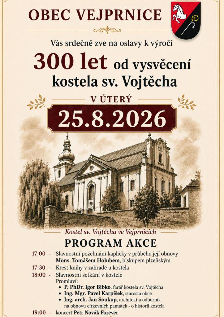 Čeká nás slavnostní program i příjemné společné setkání. Již toto úterý 25. srpna 2026 od 17:00. Těšíme se na vás!