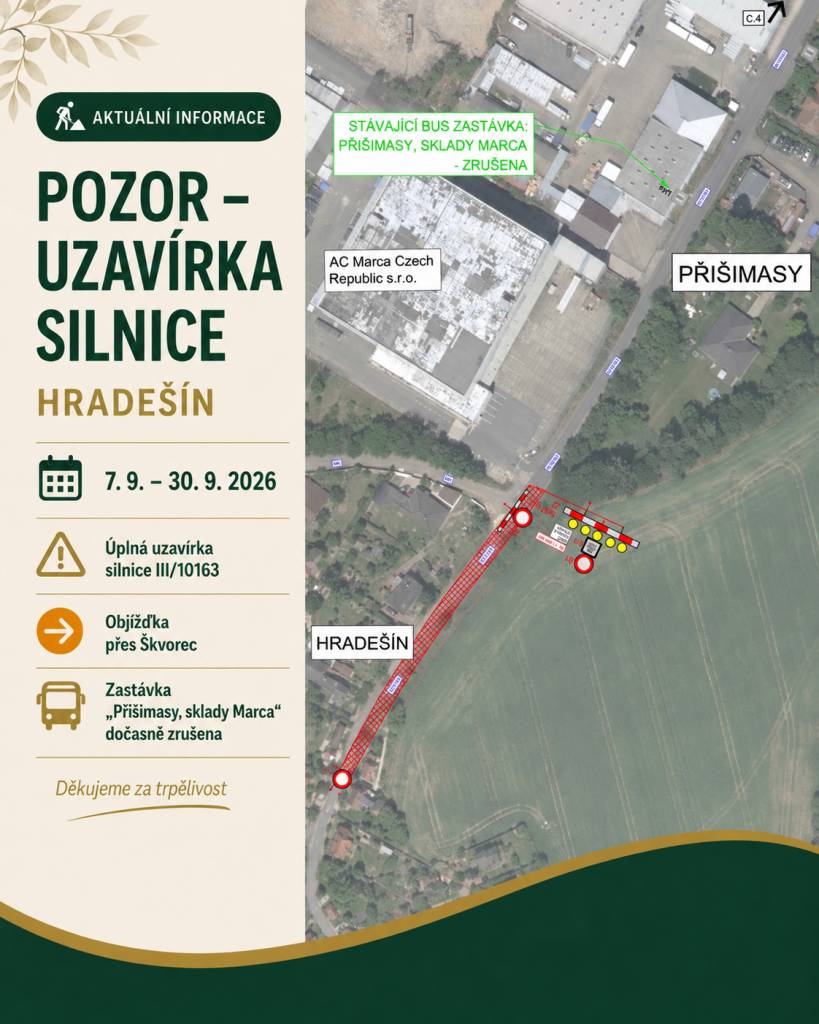 Od 7.9. do 30.9. 2026 bude uzavřena silnice III/10163