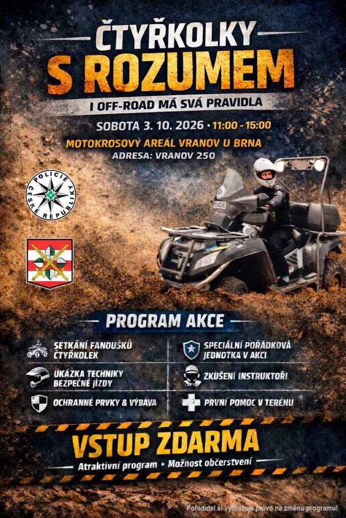 Zveme vás na akci se čtyřkolkami, která se koná v sobotu 5. září 2026.