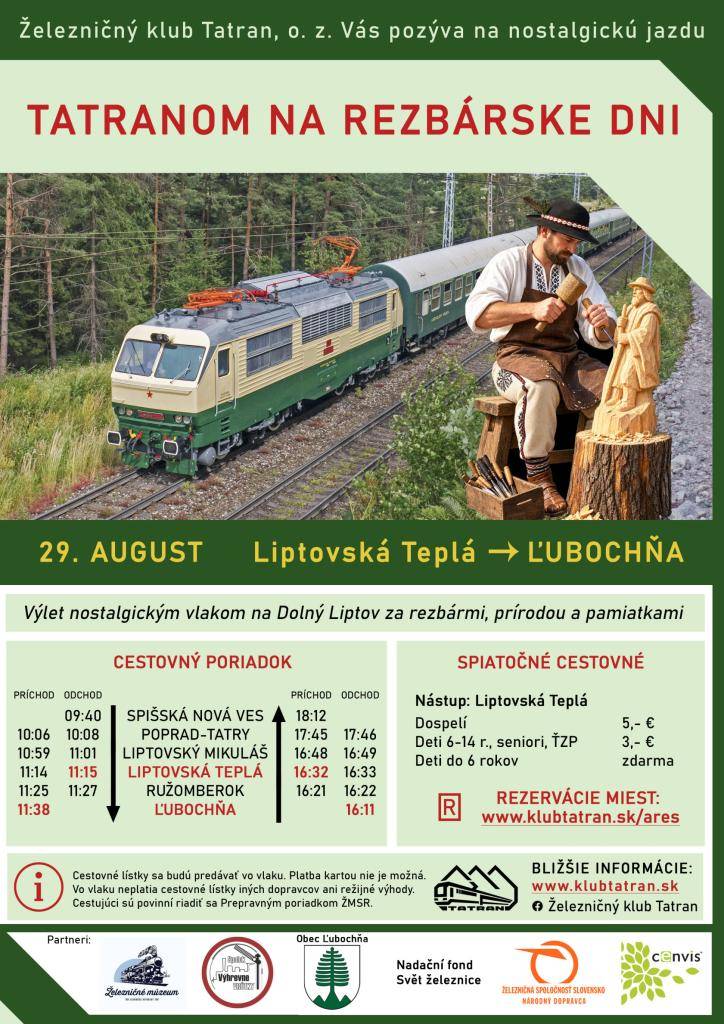 Výlet nostalgickým vlakom na Dolný Liptov za rezbármi, prírodou a pamiatkami  - 29.8.2026 Liptovská Teplá - Ľubochňa