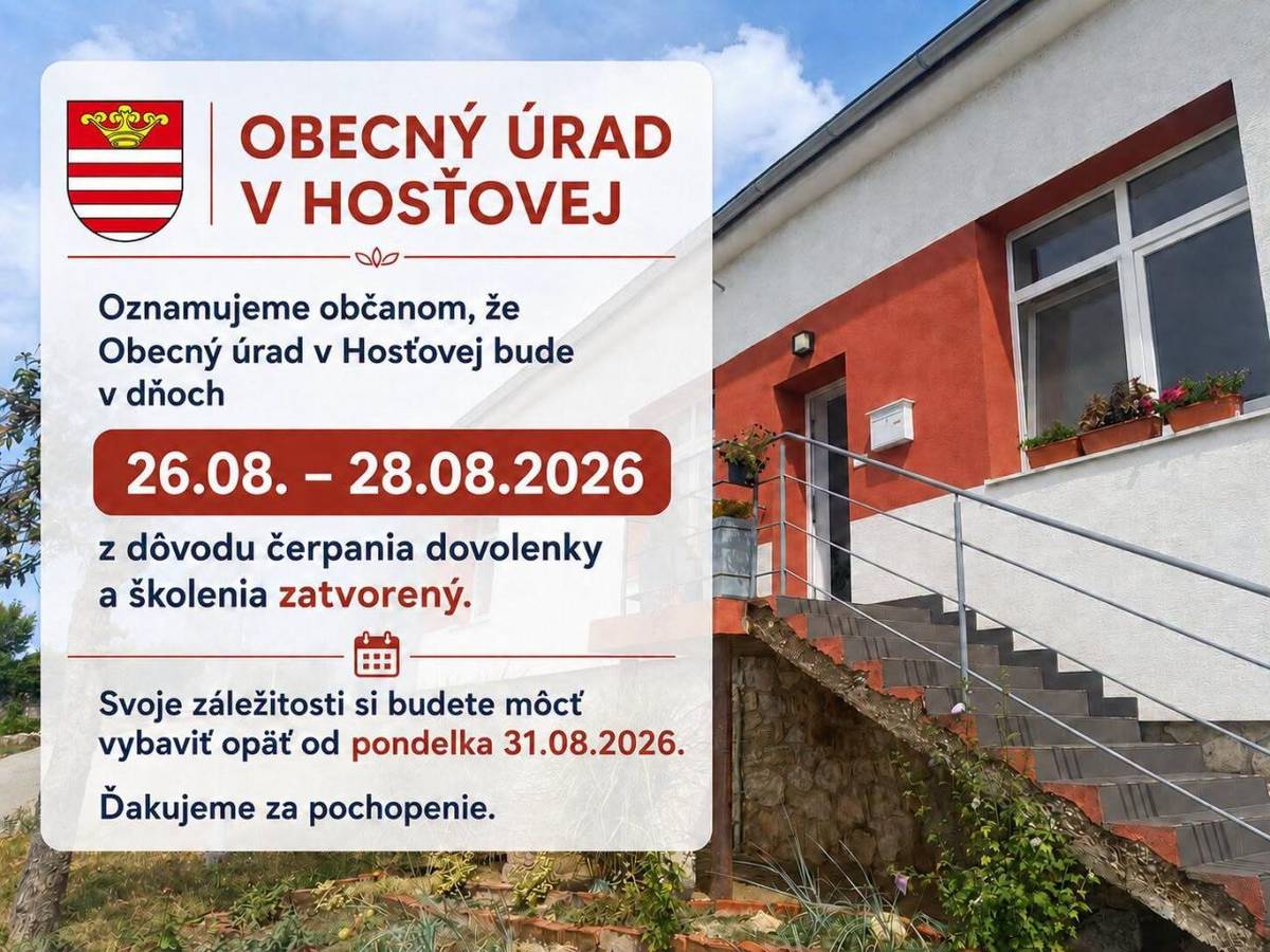 Oznam - Obecný úrad v Hosťovej  Értesítés - Nyitragesztei Községi Hivatal