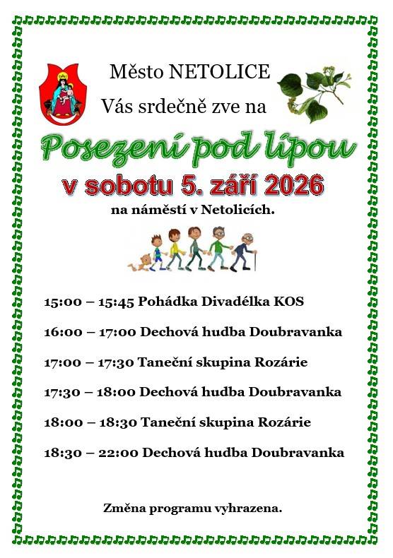 V sobotu 5. září, program začíná od 15 hodin pohádkou Poslední loupežník v podání Divadélka KOS, dále se můžete těšit na taneční skupinu Rozárie ze Strakonic a dechovou hudbu Doubravanka.