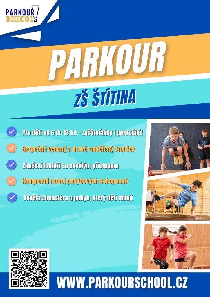 školní rok 2026-2027  Termín první lekce, další podrobnosti a možnost registrace jsou k dispozici na:  https://www.parkourschool.cz/krouzek-parkour