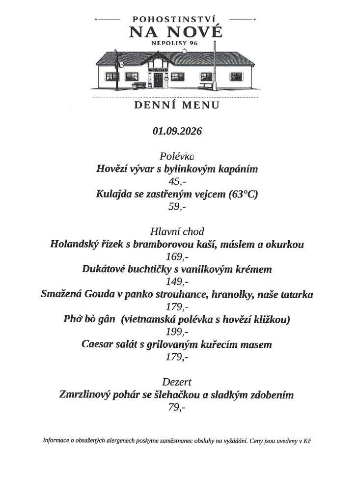 Znovuotevření pohostinství Na Nové od 1.9.2026.