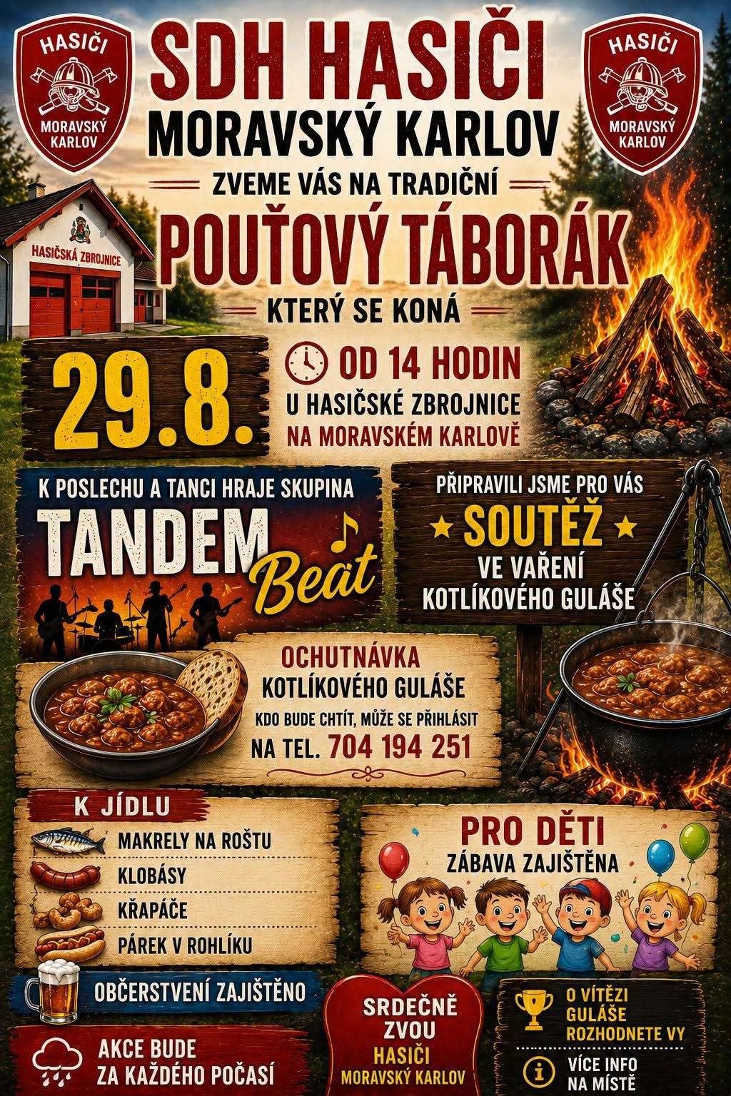 📅 sobota 29. srpna ▪️ Burza + bleší trhy v Červené Vodě Ranní ptáčata mohou vyrazit už od 6:00 na koupaliště (za domem č. p. 194). Veteran Car Club Červená Voda pořádá tradiční burzu a bleší trhy – v nabídce budou mimo jiné díly a součásti pro současná i historická vozidla. ▪️ Bike škola na Bukové hoře Už od 10:00 startuje Intensive Bike School. A program na Bukovce tím zdaleka nekončí – od 14:00 zahraje kapela Technics. Připraven bude gril, Après-ski bar s terasou a pohodová atmosféra. Vstup je zdarma. ▪️ Pouťový táborák v Moravském Karlově Od 14:00 u hasičské zbrojnice. Těšit se můžete na kapelu Tandem Beat, soutěž ve vaření kotlíkového guláše a jeho ochutnávku, občerstvení i zábavu pro děti. Akce se koná za každého počasí. ▪️ Rozloučení s létem v Dolní Orlici Od 15:00 v areálu hasičské zbrojnice zvou dobrovolní hasiči na příjemné letní posezení. Přijďte si popovídat se sousedy a známými a užít si jednu z posledních letních sobot. Připraveno bude občerstvení a něco dobrého k pití. ❤️ Tak kam vyrazíte? Na burzu, za muzikou, na kolo, ke guláši, na sousedské posezení, nebo stihnete od každého něco? 😉 Poslední prázdninový víkend v Červené Vodě bude opravdu pestrý. Užijte si ho naplno! ☀️🎶🔥🚲 Zdroj: Facebook obce Č. Voda