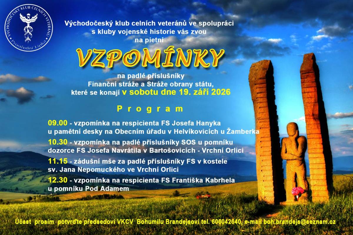 Vzpomínka na respicienta FS Josefa Hanyka.    Zveme všechny na vzpomínkovou akci, kterou Východočeský klub celních veteránů pořádá spolu s celní správou  dne 19. září 2026 v 9.00 h u pamětní desky na Obecním úřadu v Helvíkovicích.