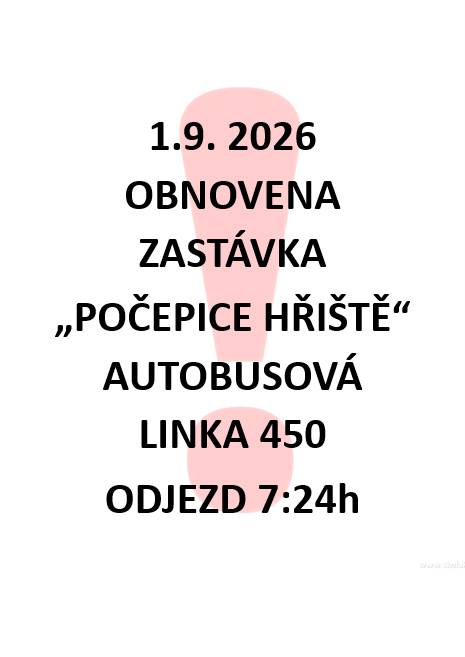 OBNOVENA ZASTÁVKA „POČEPICE HŘIŠTĚ“ AUTOBUSOVÁ LINKA 450