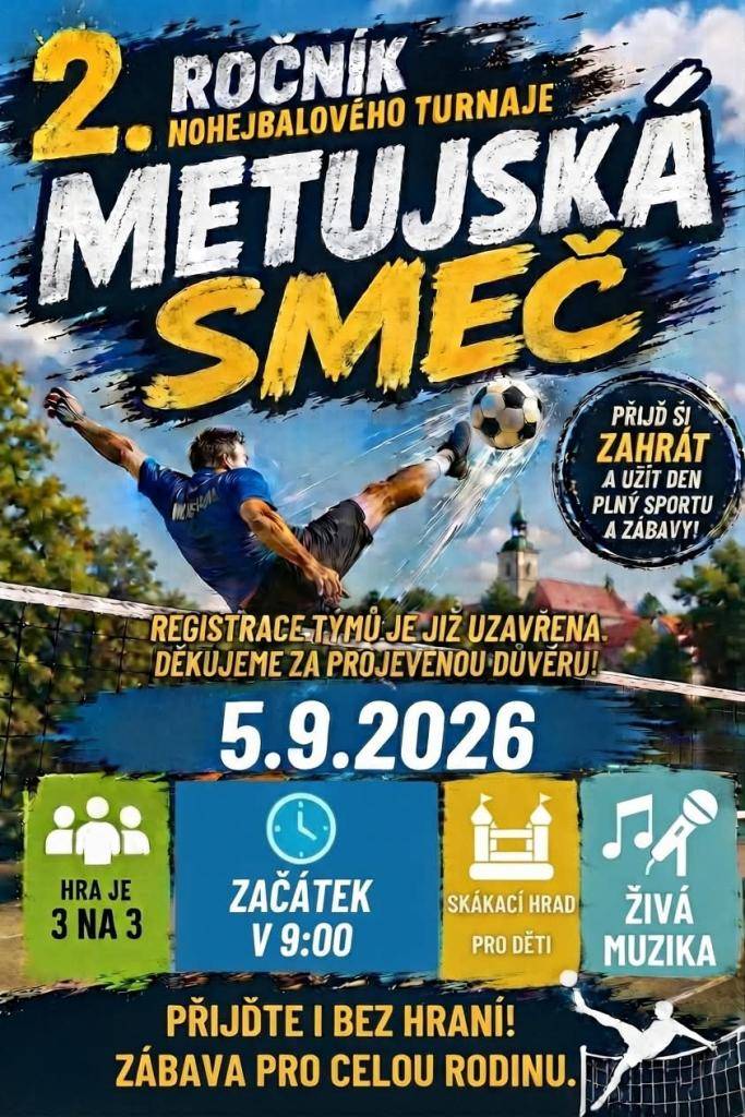 Nohejbalový turnaj v sobotu 5.9. od 9 hodin. Občerstvení zajištěno, skákací hrad, přijďte se podívat