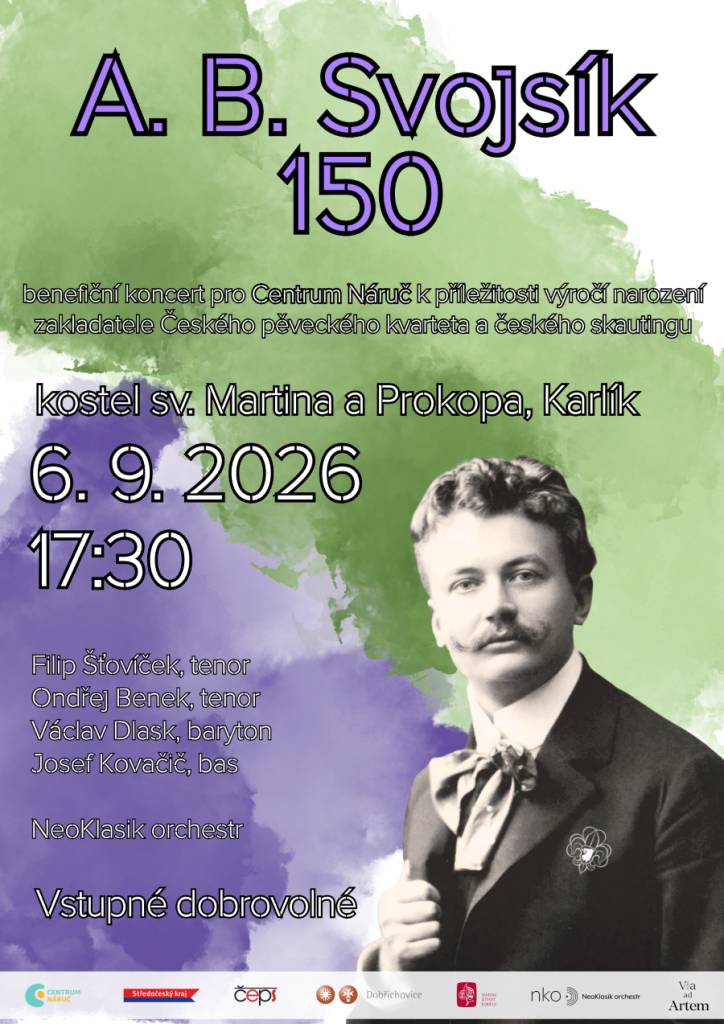 Vystoupí Neoklasik orchestr    Filip Šťovíček /tenor/  Ondřej Benek /tenor/  Václav Dlask /baryton/  Josef Kovačič /bas/