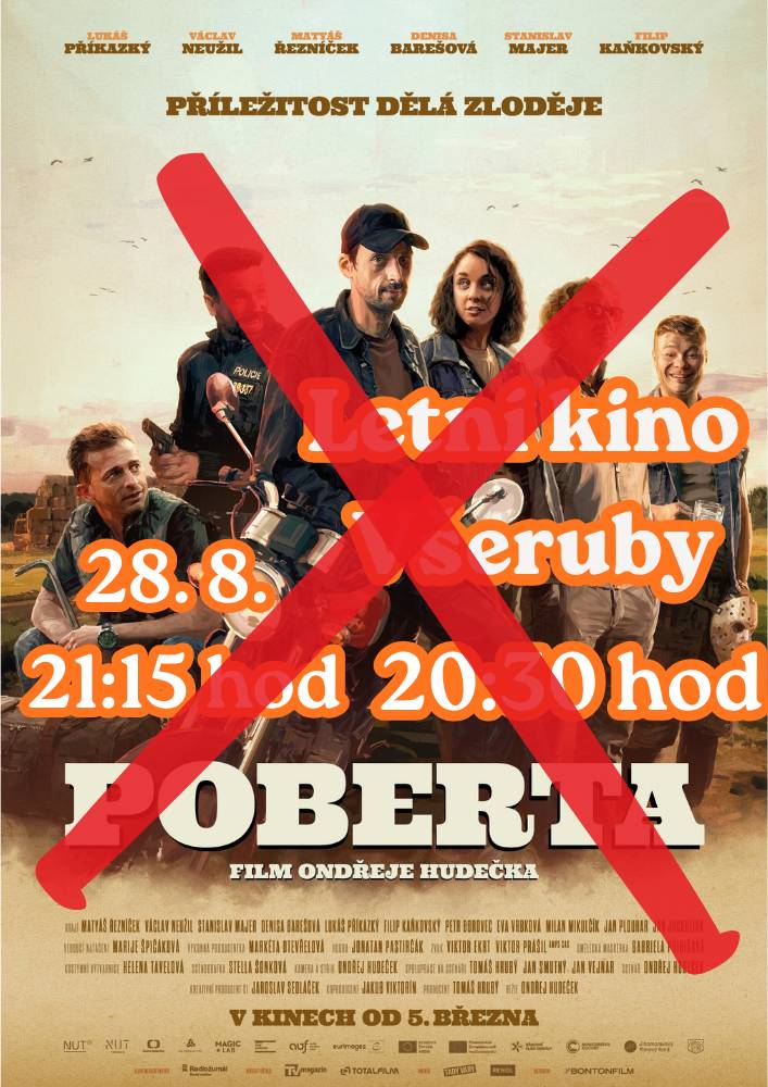 Tak nakonec kvůli předpovědi počasí dnešní letní kino rušíme. Když to dopadne a najdeme náhradní termín, budete samozřejmě informováni. Děkujeme za pochopení.