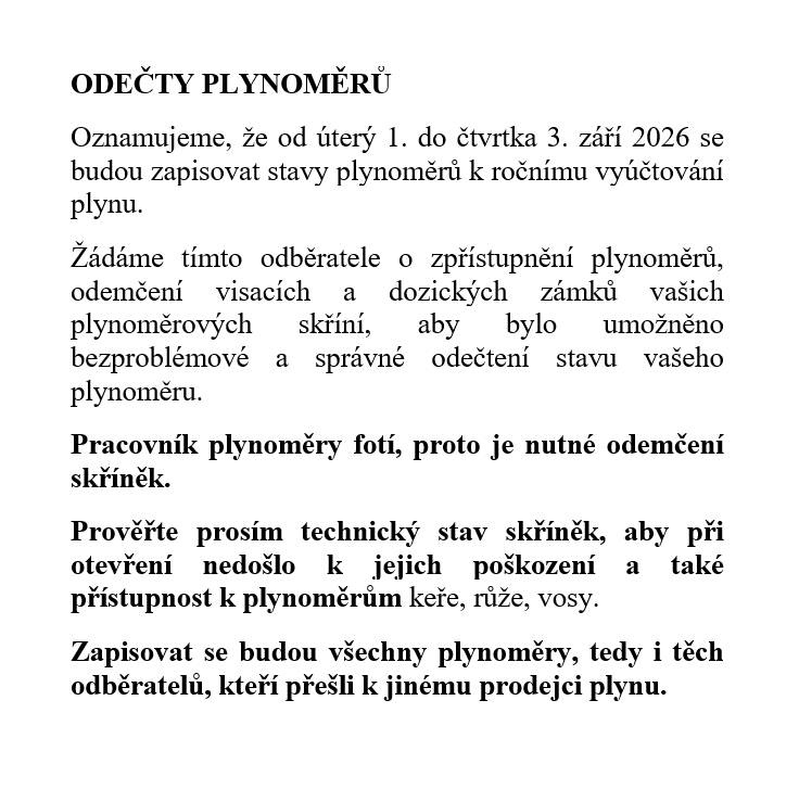 ODEČTY PLYNOMĚRŮ - OD 1.9. DO 3.9.2026
