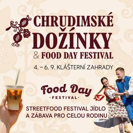 Dobrý den, informace k zahájení prodeje:  14.9. ve 14 h - Slavnostní koncert k 70. výročí ZUŠ Chrudim 14.9. ve 14 h - Big Band Chrudim  Zveme Vás: LENNY • koncert  pátek 4. 9. v 19 h, Klášterní zahrady, vstupenky v prodeji srdečně zveme na koncert, který se uskuteční v rámci folklórního festivalu Chrudimské dožínky  CHRUDIMSKÉ DOŽÍNKY & FOOD DAY FESTIVAL   Chrudimská beseda a Národopisný soubor Kohoutek vás srdečně zvou na tradiční folklórní festival „Chrudimské dožínky 2026“. Letošní Chrudimské dožínky spojují síly s oblíbeným Food Day Festivalem, který v rámci své 4. celorepublikové sezóny míří poprvé přímo k vám.  PÁTEK 4. září 19.00 | LENNY – koncert populární české zpěvačky v Klášterních zahradách. 20.30 | Muziky, hrajte nám! 21.00 | Folklórní noc SOBOTA 5. září 10 h • Krojovaný průvod městem od Muzea směrem do Klášterních zahrad 10.30 h • příchod do zahrad + pozvánky folklórních souborů 11.30 h a ve 14 h • Cimbálová muzika Michala Mikulky 11.30 h • pohádka Z půdy Haram pádí  13 h • Ještě než se sklidí • pořad dětských souborů 15 h • To nejlepší z úrody 10–18 h • Food Day Festival – speciality českého street foodu, osvěžující nápoje a užít si den plný hudby, tance a skvělé atmosféry Doprovodný program od 10 do 17 h řemeslný jarmark Raketka Rock Rocket mini horses • minikoně Tradice krajkářství na Vamberecku (workshop, krátký film, výstava) NEDĚLE 6. září 8.30 | Zpíváme spolu, zpíváme Bohu 10.00–18.00 | Food Day Festival  JAZZOVÉ PERUTĚ 80   11.9. v 18 h, koncert se uskuteční v Divadle Karla Pippicha, zarezervujte si své místo   DEN OTEVŘENÝCH DVEŘÍ PAMÁTEK & DEN EVROPSKÉHO DĚDICTVÍ  volný vstup do mnoha památek v Chrudimi od 9 do 17 h slavnostní zahájení a udělování titulu Nositel tradice lidových řemesel do Klášterních zahrad v sobotu 12.9. v 10 h  CHRUDIM (O)ŽIJE  sobota 12.9. od 18 h   RODINNÁ ANAMNÉZA – JAROSLAV KOREČEK, MARKÉTA KOREČKOVÁ, JULIANA MACKOVÁ  výstava otevřena do 13. 9.    U FORTUNÁTA  posezení otevřeno v těsné blízkosti Muzea barokních soch  MĚŠŤANSKÁ RESTAURACE MUZEUM   zveme vás na naše polední menu. pořádáte oslavu, večírek, hledáte prostory nebo catering? Kontaktujte nás.  ZVEME NA AKCE OSTATNÍCH POŘADATELŮ:  Lesní slavnost na Čertově skalce v neděli 6.9. od 14 do 18 h  Hezký den přeje Chrudimská beseda, sledujte i náš Facebook | Instagram