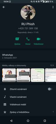 Původní WhatsApp účet podvodníka. (15. 02. 2022)