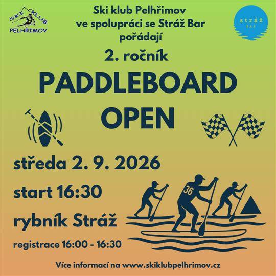 Kategorie              8 - 10 let (cca 50 m) start 16:30 h     10 - 12 let (cca 100 m) start 17:00 h     12 - 15 let (cca 200 m) start 17:30 h     15 - 18 let (cca 400 m) start 18:00 h     18+ (cca 500 m) start 18:30 h     Family (rodič + 1 dítě do 10 let, cca 100 m) start 19:00 h      Časy startů jsou orientační.   Startovné               50 Kč / osoba     ZDARMA pro členy Ski klubu.      V ceně: účastnická medaile + párek v rohlíku.   Odměny a vybavení   Vyhlašují se první tři místa v každé kategorii.   Paddleboard + pádlo možné zapůjčit zdarma (Ski klub Pelhřimov nebo Stráž Bar).   Organizace   Přihlášky zasílejte na e-mail skiklubpelhrimov@gmail.com nebo na místě. Uvádějte jméno, příjmení a datum narození.   Prezentace u restaurace Stráž Bar.   Za nezletilé děti zodpovídají zákonní zástupci.   Účastí na závodech souhlasíte s uveřejněním foto a videí na webu a sociálních sítích.   Více informací:              Martin Skořepa, tel. 724 081 218     Richard Nýdrle, tel. 725 387 803     Slávek Pech, tel. 728 729 220     Bára Kotrčová, tel. 731 366 326     ]]>